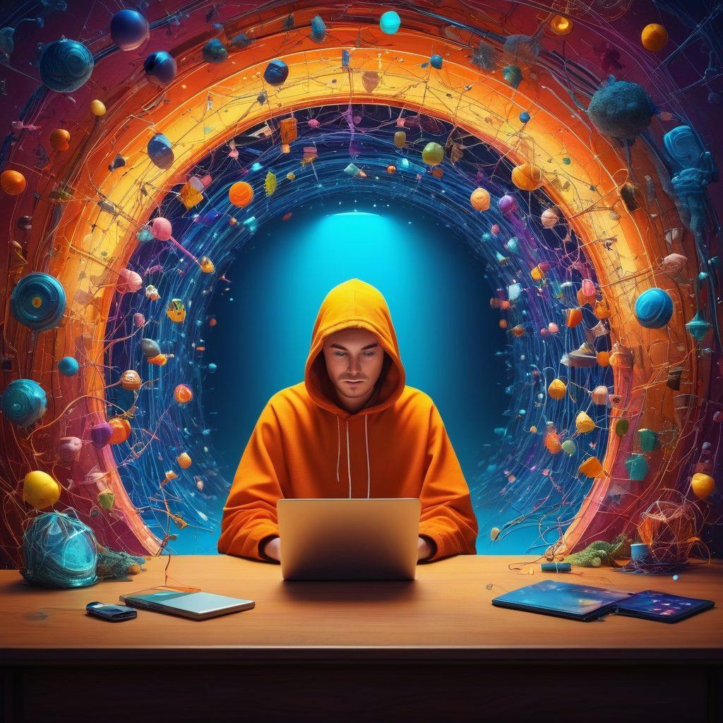 A whimsical digital landscape showcasing a charming character using a magical cloaking device to uncover vibrant hidden treasures on the internet, surrounded by colorful, playful icons of various online platforms. The scene should imply a sense of wonder and discovery with soft light beams highlighting the cloaked elements, creating a contrast between visibility and invisibility. The background should have abstract shapes representing data flow and network connections. vibrant colors. super-realistic.